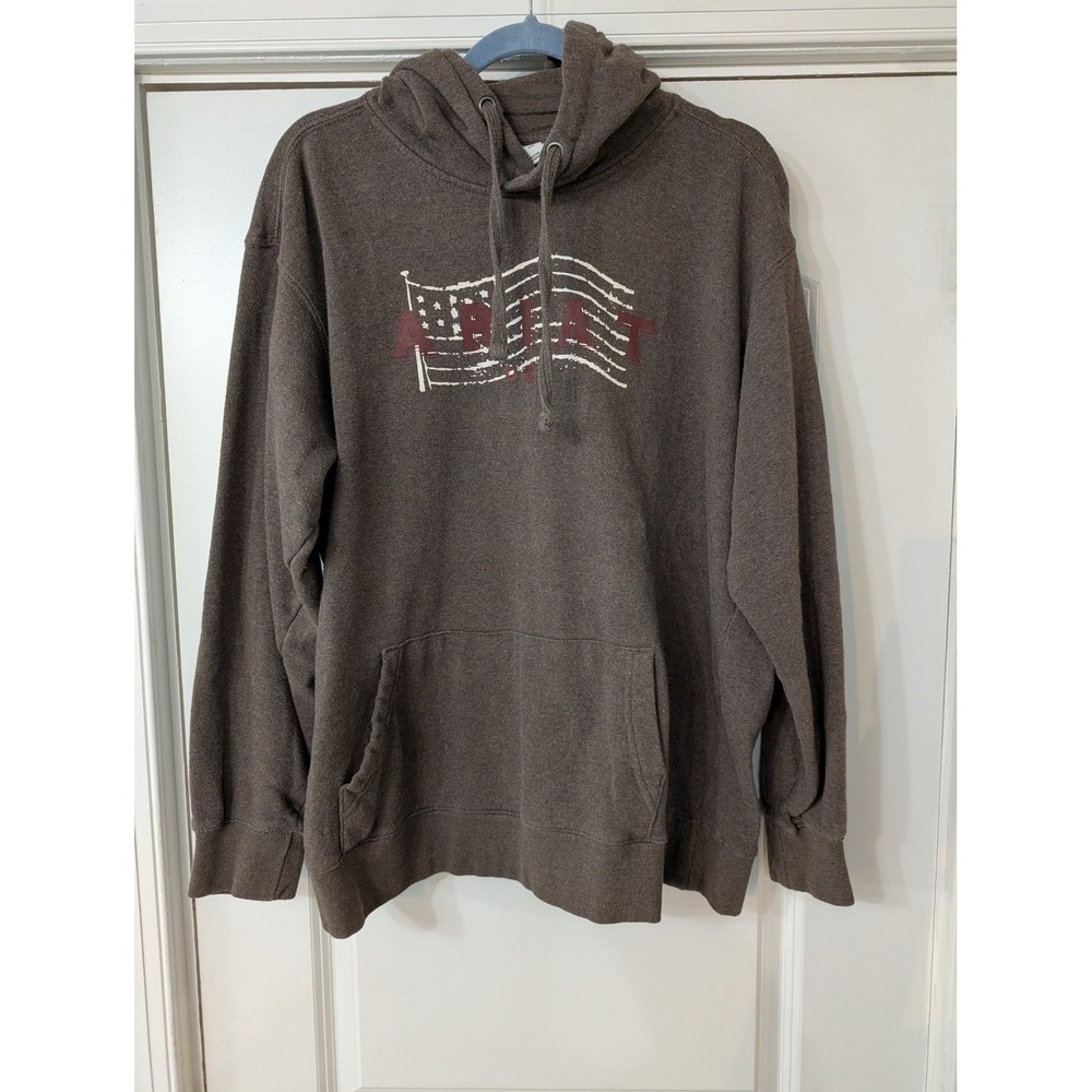 Ariat ReAL Mens XXL Brown American Flag Graphic‎ Pullover Hoodie Sweatshirt